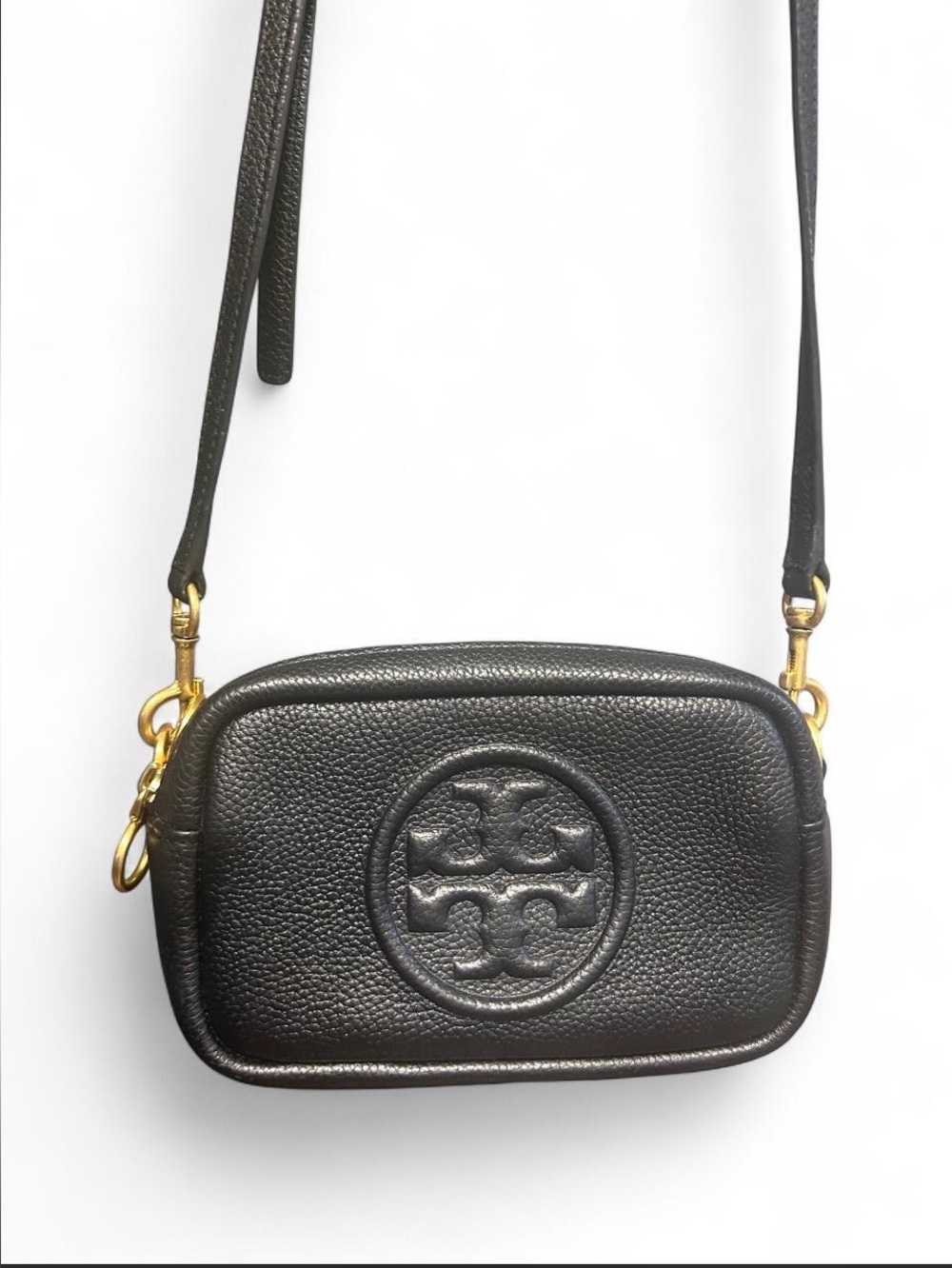 Tory Burch black leather crossbody camera bag
